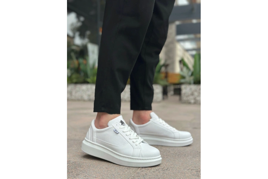Shoecide Sb0423 Boa Kalın Yüksek Taban Beyaz Bağcıklı Spor Erkek Ayakkabı