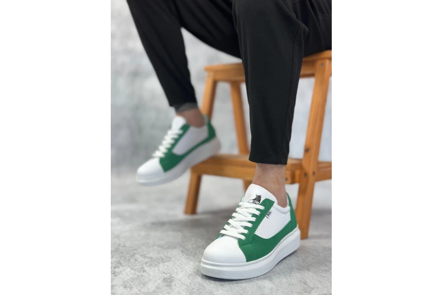 Shoecide Sb0423 Boa Kalın Yüksek Taban Beyaz Yeşil Bağcıklı Spor Erkek Ayakkabı