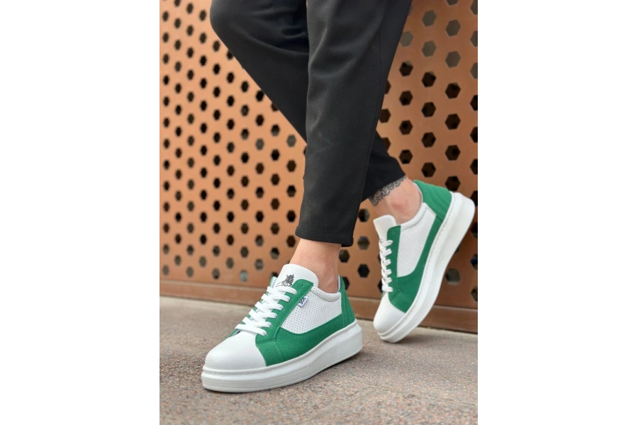 Shoecide Sb0423 Boa Kalın Yüksek Taban Beyaz Yeşil Bağcıklı Spor Erkek Ayakkabı