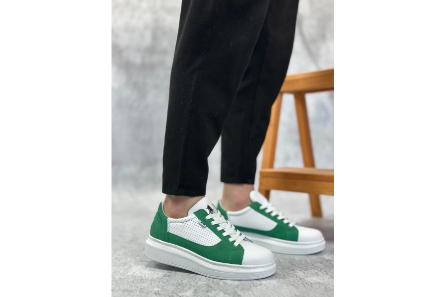 Shoecide Sb0423 Boa Kalın Yüksek Taban Beyaz Yeşil Bağcıklı Spor Erkek Ayakkabı