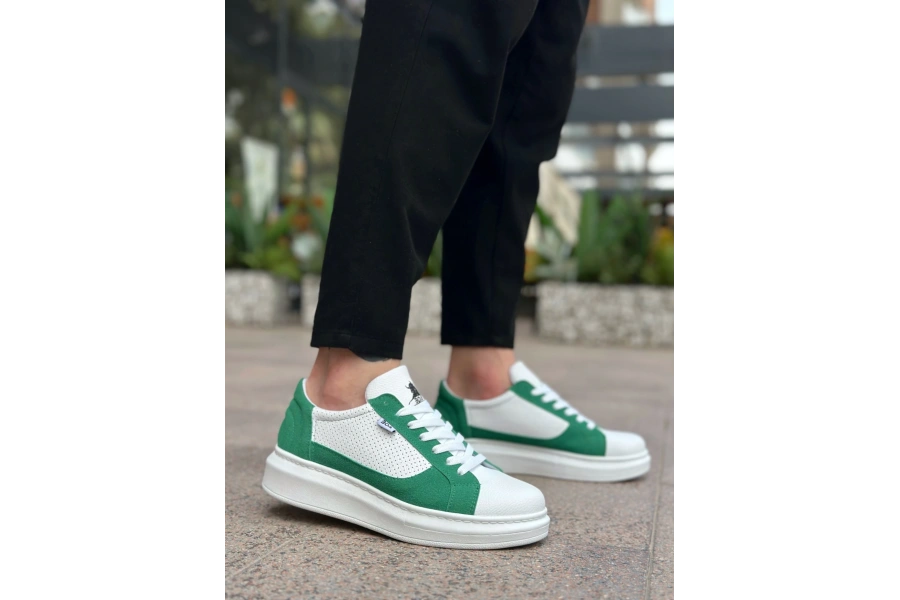 Shoecide Sb0423 Boa Kalın Yüksek Taban Beyaz Yeşil Bağcıklı Spor Erkek Ayakkabı