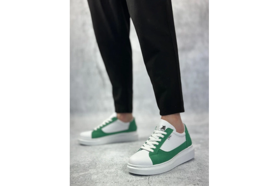 Shoecide Sb0423 Boa Kalın Yüksek Taban Beyaz Yeşil Bağcıklı Spor Erkek Ayakkabı