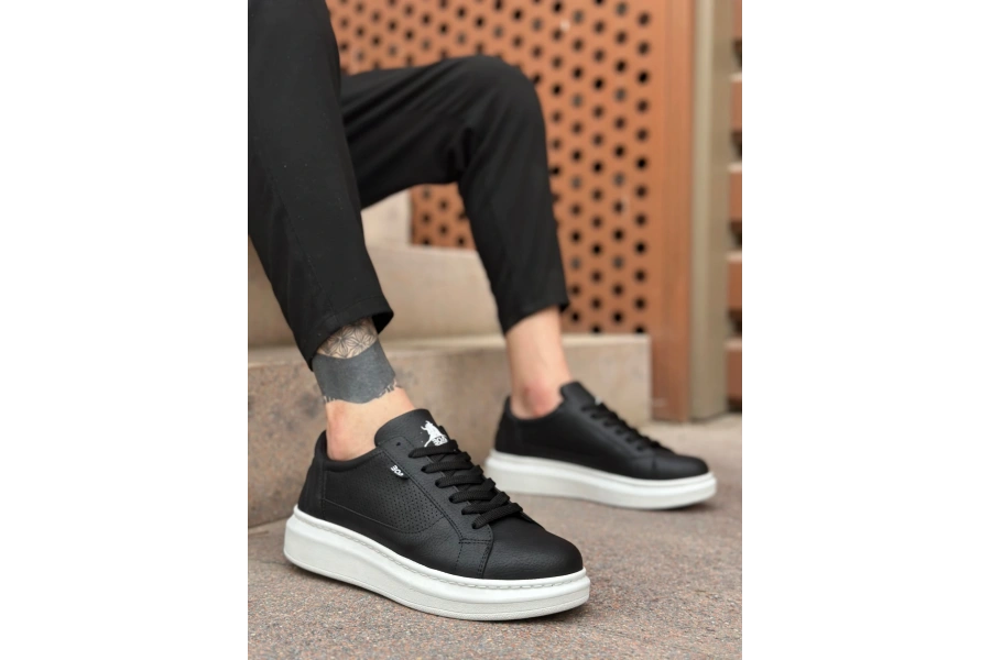 Shoecide Sb0423 Boa Kalın Yüksek Taban Siyah Bağcıklı Spor Erkek Ayakkabı