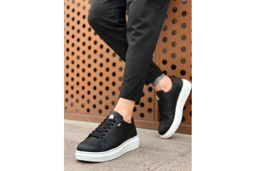 Shoecide Sb0423 Boa Kalın Yüksek Taban Siyah Bağcıklı Spor Erkek Ayakkabı