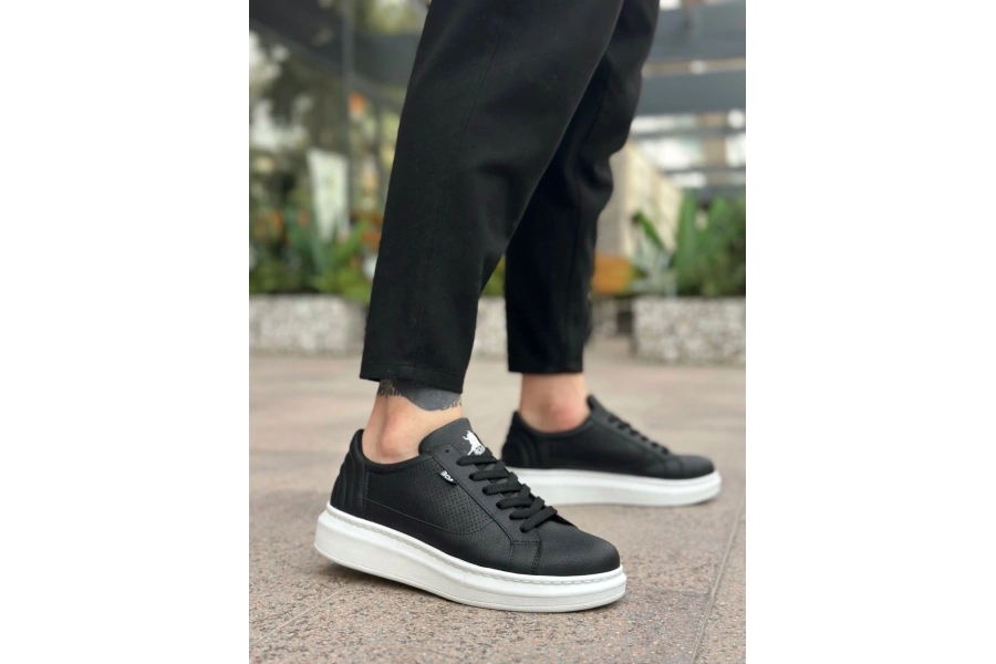 Shoecide Sb0423 Boa Kalın Yüksek Taban Siyah Bağcıklı Spor Erkek Ayakkabı