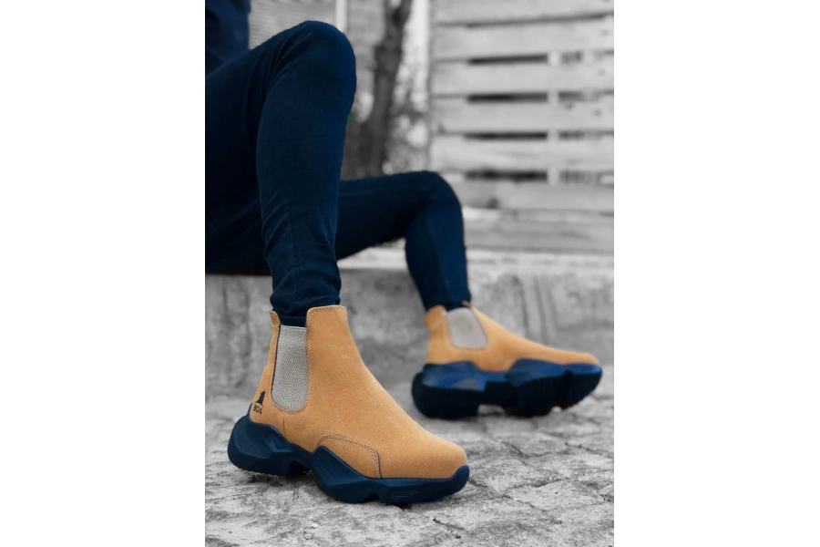 Shoecide Sb0444 Bağcıksız Rahat Yüksek Taban Camel Erkek Spor Yarım Bilek Bot