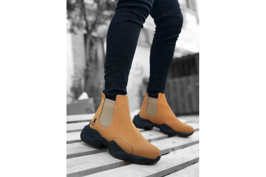 Shoecide Sb0444 Bağcıksız Rahat Yüksek Taban Camel Erkek Spor Yarım Bilek Bot