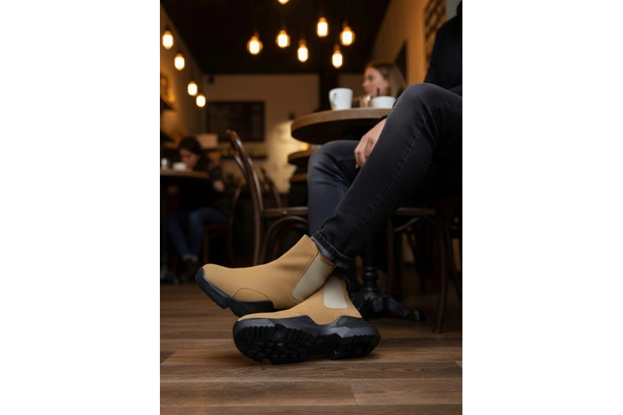 Shoecide Sb0444 Bağcıksız Rahat Yüksek Taban Camel Erkek Spor Yarım Bilek Bot