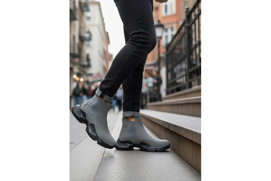 Shoecide Sb0444 Bağcıksız Rahat Yüksek Taban Füme Erkek Spor Yarım Bilek Bot