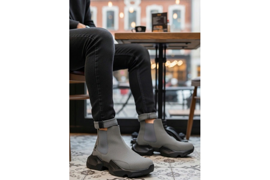 Shoecide Sb0444 Bağcıksız Rahat Yüksek Taban Füme Erkek Spor Yarım Bilek Bot