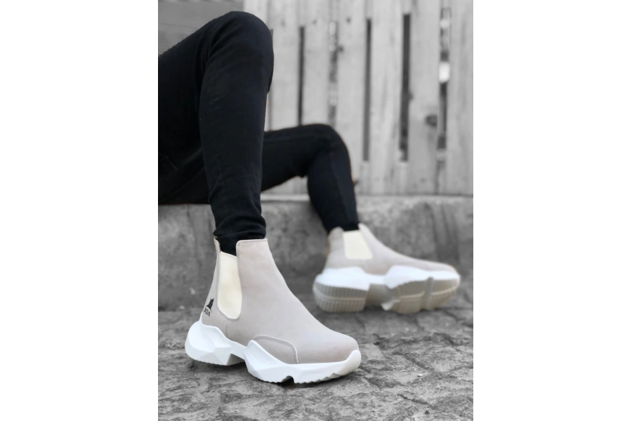 Shoecide Sb0444 Bağcıksız Rahat Yüksek Taban Gri Erkek Spor Yarım Bilek Bot