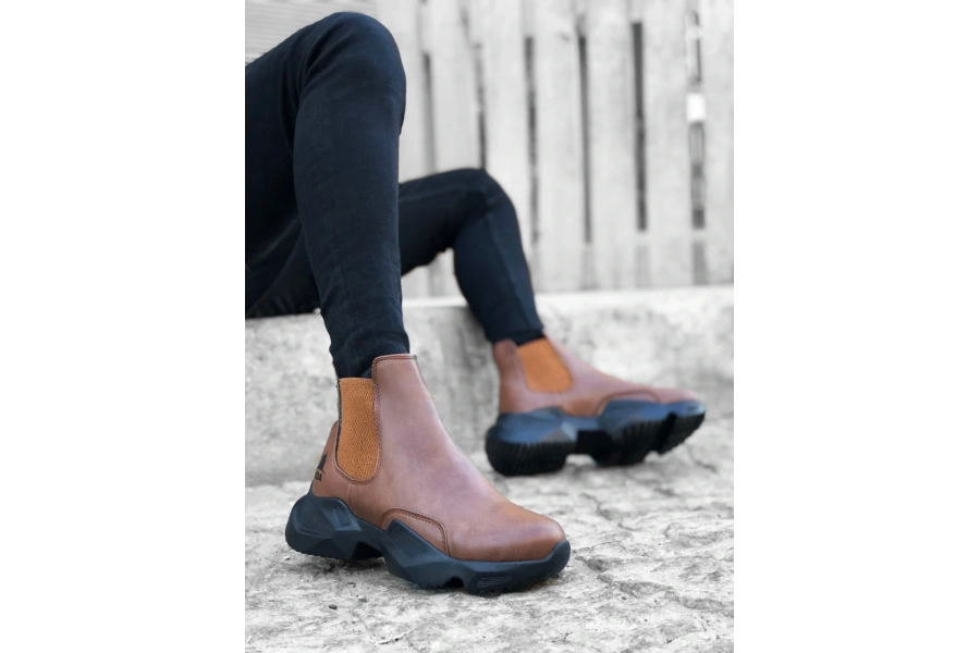 Shoecide Sb0444 Bağcıksız Rahat Yüksek Taban Taba Erkek Spor Yarım Bilek Bot