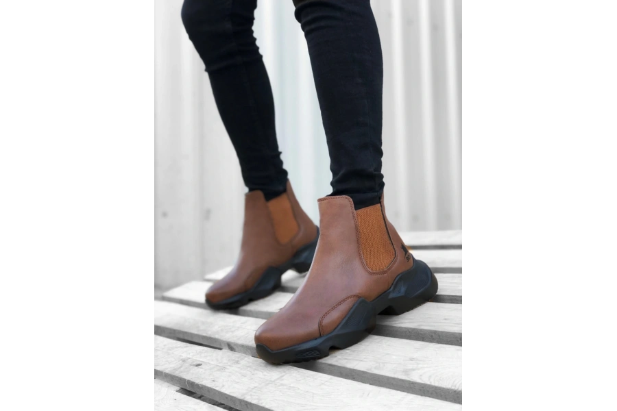Shoecide Sb0444 Bağcıksız Rahat Yüksek Taban Taba Erkek Spor Yarım Bilek Bot