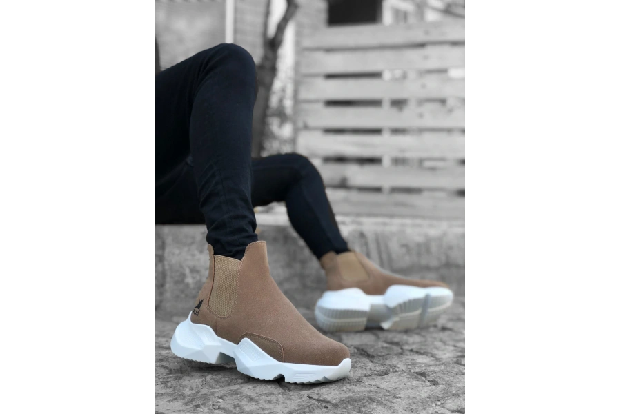 Shoecide Sb0444 Bağcıksız Rahat Yüksek Taban Vizon Erkek Spor Yarım Bilek Bot
