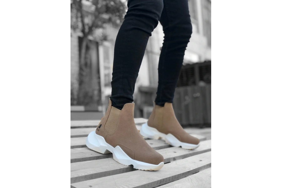 Shoecide Sb0444 Bağcıksız Rahat Yüksek Taban Vizon Erkek Spor Yarım Bilek Bot