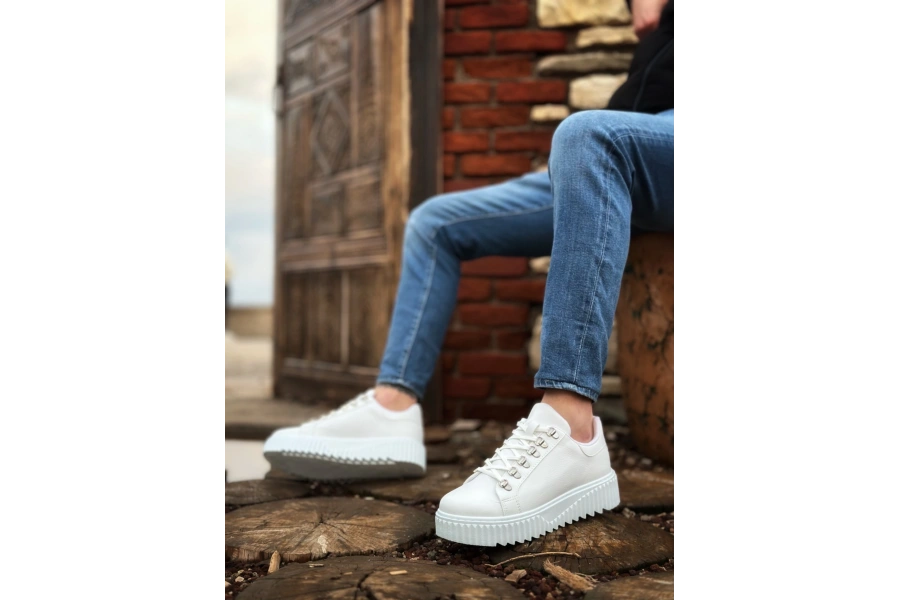 Shoecide Sb0505 Çengel Bağcıklı Beyaz Renk Yüksek Tabanlı Günlük Ayakkabı