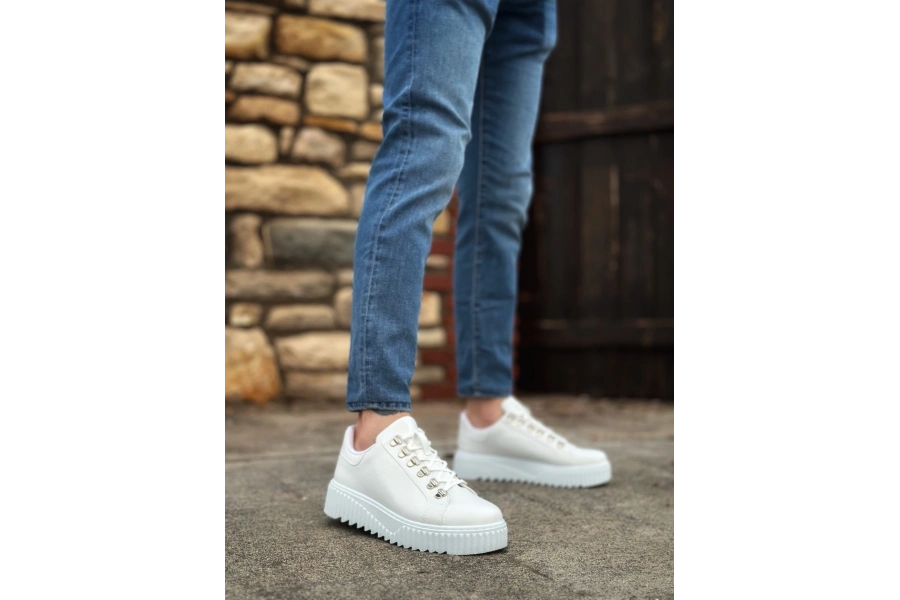 Shoecide Sb0505 Çengel Bağcıklı Beyaz Renk Yüksek Tabanlı Günlük Ayakkabı