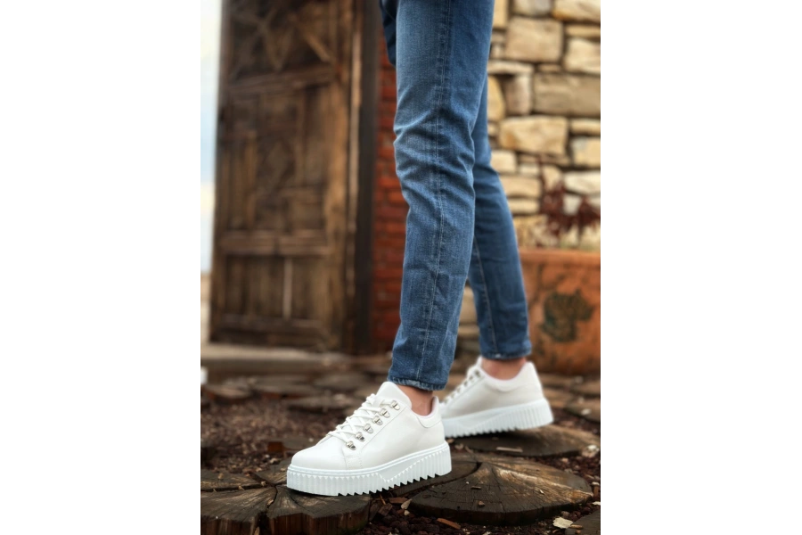 Shoecide Sb0505 Çengel Bağcıklı Beyaz Renk Yüksek Tabanlı Günlük Ayakkabı