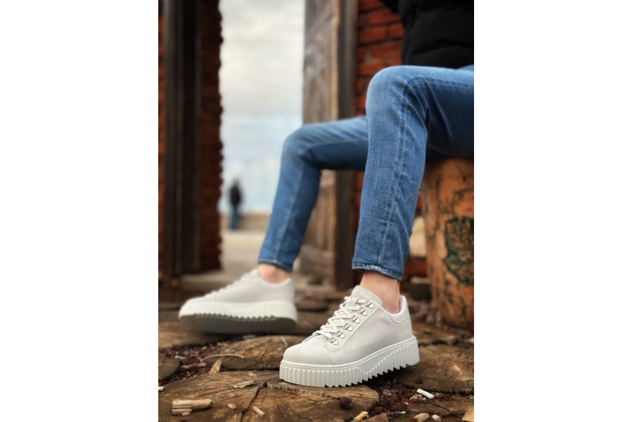 Shoecide Sb0505 Çengel Bağcıklı Gri Renk Yüksek Tabanlı Günlük Ayakkabı