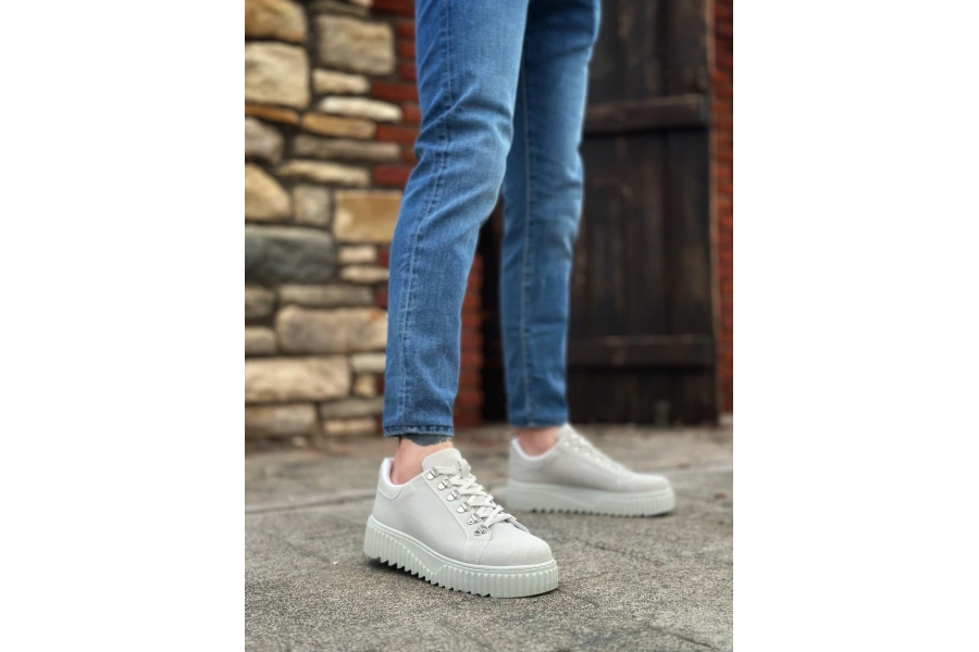 Shoecide Sb0505 Çengel Bağcıklı Gri Renk Yüksek Tabanlı Günlük Ayakkabı
