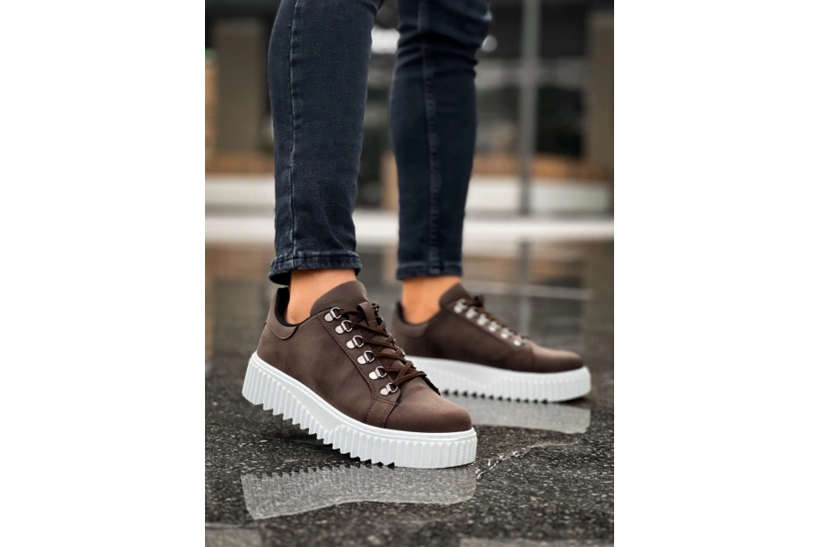 Shoecide Sb0505 Çengel Bağcıklı Kahverengi Beyaz Tabanlı Günlük Ayakkabı