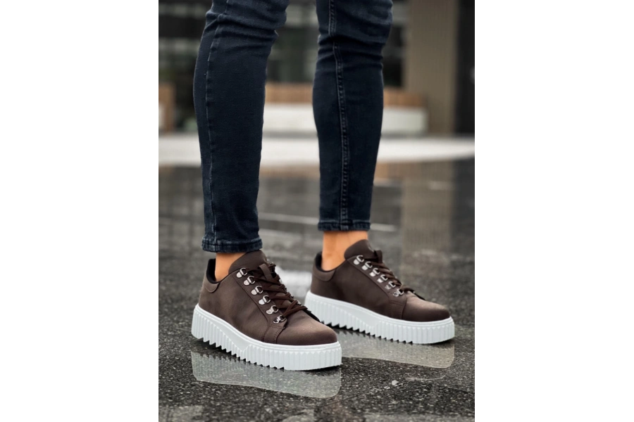 Shoecide Sb0505 Çengel Bağcıklı Kahverengi Beyaz Tabanlı Günlük Ayakkabı