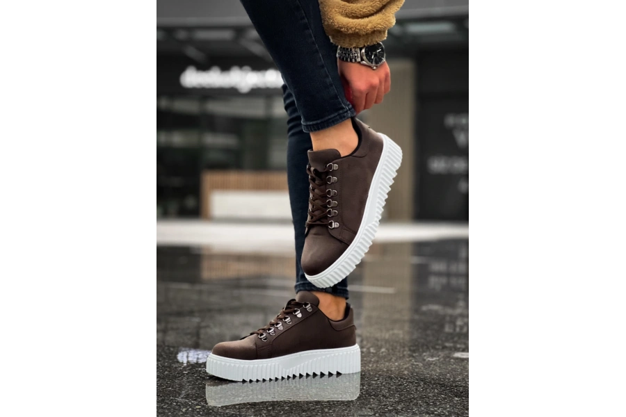 Shoecide Sb0505 Çengel Bağcıklı Kahverengi Beyaz Tabanlı Günlük Ayakkabı