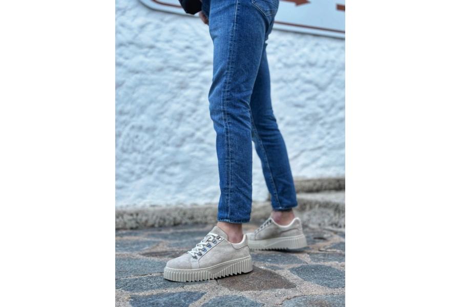 Shoecide Sb0505 Çengel Bağcıklı Krem Renk Yüksek Tabanlı Günlük Ayakkabı