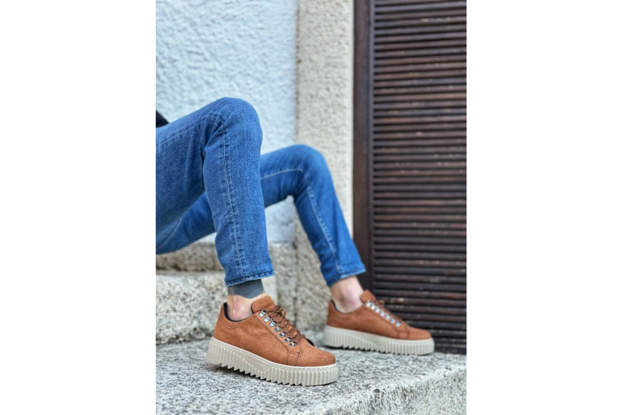 Shoecide Sb0505 Çengel Bağcıklı Taba Renk Yüksek Tabanlı Günlük Ayakkabı