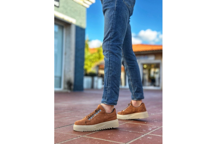 Shoecide Sb0505 Çengel Bağcıklı Taba Renk Yüksek Tabanlı Günlük Ayakkabı