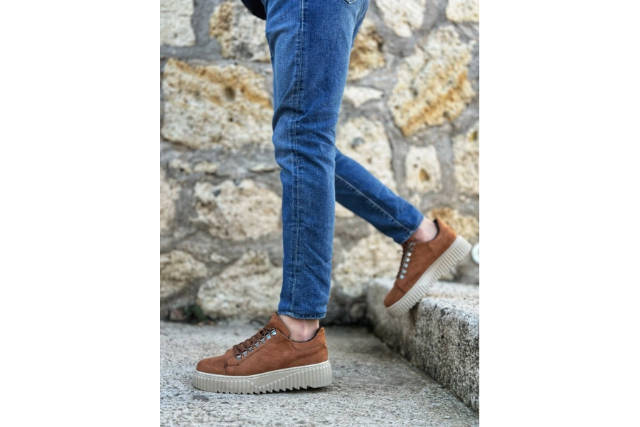 Shoecide Sb0505 Çengel Bağcıklı Taba Renk Yüksek Tabanlı Günlük Ayakkabı