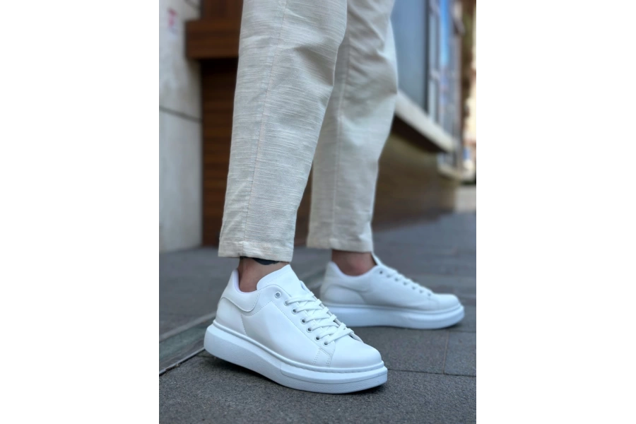 Shoecide Sb0547 Boa Kalın Yüksek Taban Beyaz Bağcıklı Spor Erkek Ayakkabı