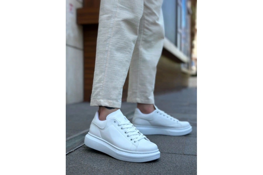 Shoecide Sb0547 Boa Kalın Yüksek Taban Beyaz Bağcıklı Spor Erkek Ayakkabı