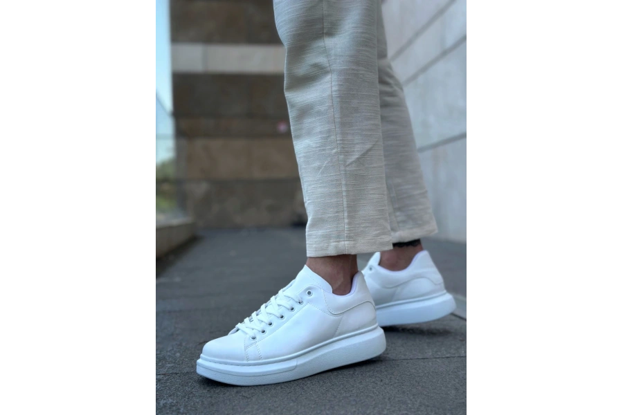 Shoecide Sb0547 Boa Kalın Yüksek Taban Beyaz Bağcıklı Spor Erkek Ayakkabı