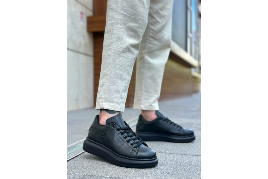 Shoecide Sb0547 Boa Kalın Yüksek Taban Siyah Bağcıklı Spor Erkek Ayakkabı