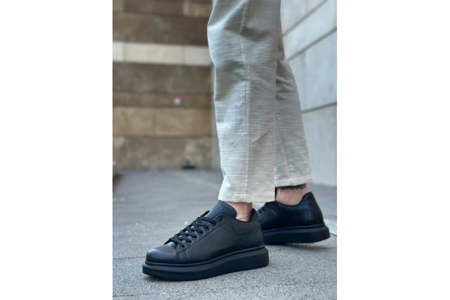 Shoecide Sb0547 Boa Kalın Yüksek Taban Siyah Bağcıklı Spor Erkek Ayakkabı