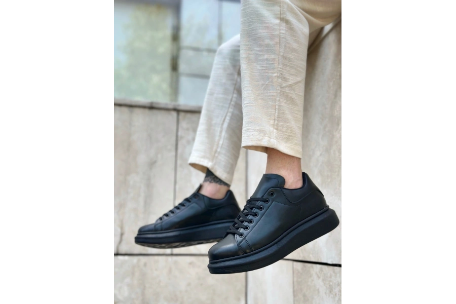 Shoecide Sb0547 Boa Kalın Yüksek Taban Siyah Bağcıklı Spor Erkek Ayakkabı