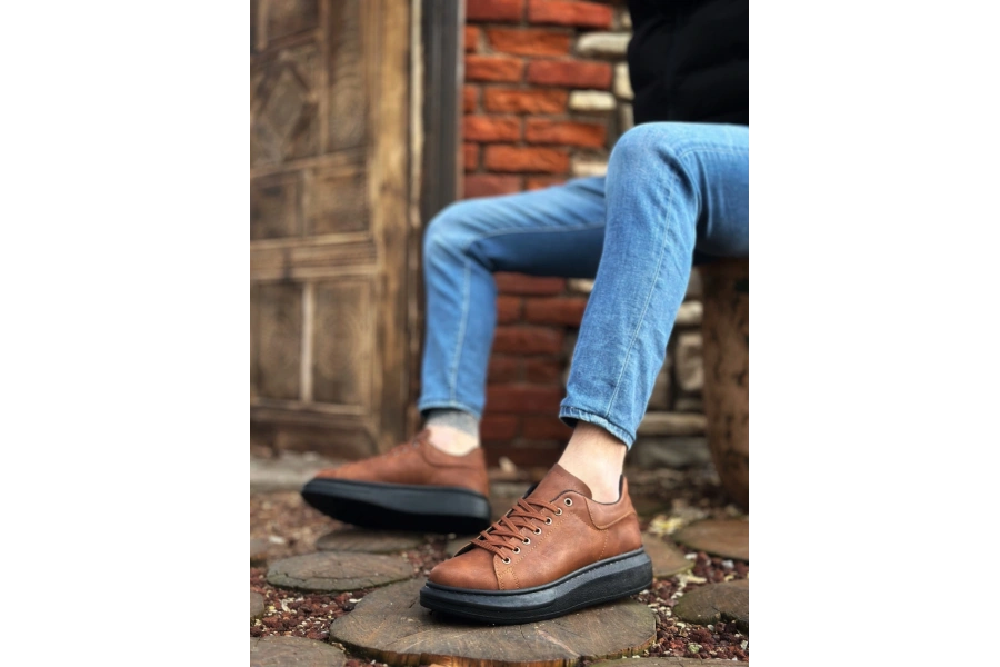 Shoecide Sb0547 Boa Kalın Yüksek Taban Taba Siyah Bağcıklı Spor Erkek Ayakkabı