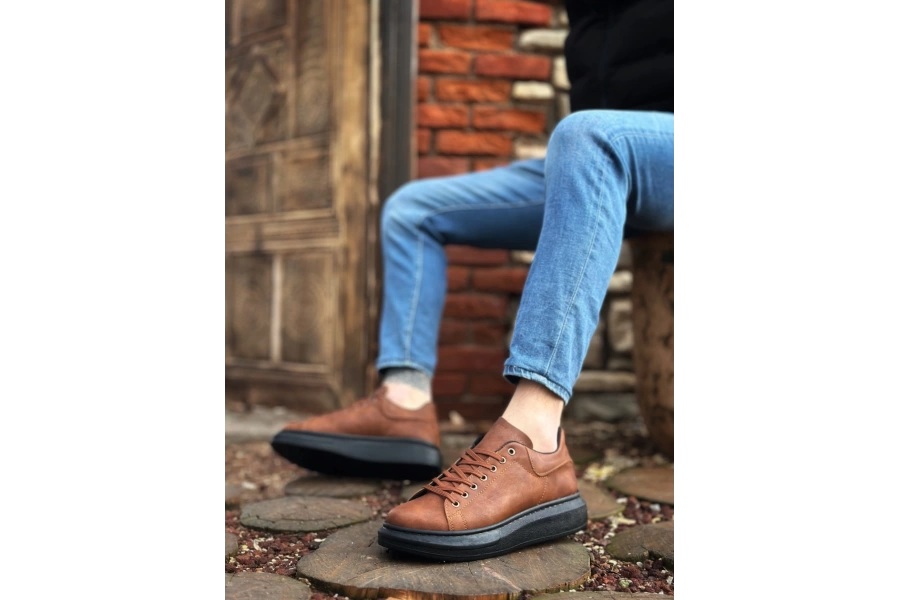 Shoecide Sb0547 Boa Kalın Yüksek Taban Taba Siyah Bağcıklı Spor Erkek Ayakkabı