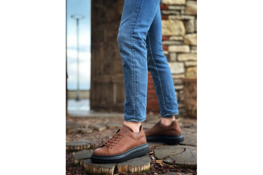 Shoecide Sb0547 Boa Kalın Yüksek Taban Taba Siyah Bağcıklı Spor Erkek Ayakkabı