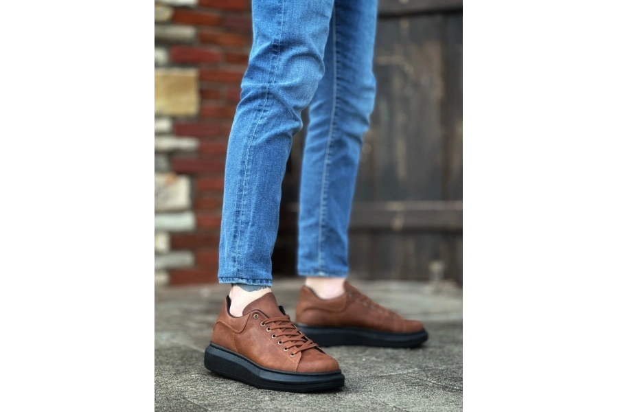 Shoecide Sb0547 Boa Kalın Yüksek Taban Taba Siyah Bağcıklı Spor Erkek Ayakkabı