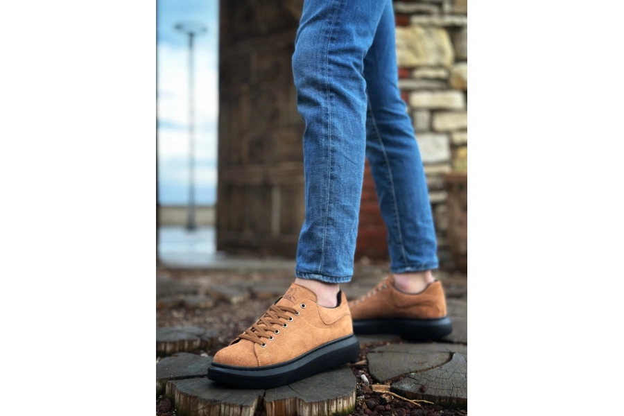 Shoecide Sb0547 Boa Kalın Yüksek Taban Taba Siyah Süet Bağcıklı Spor Erkek Ayakkabı