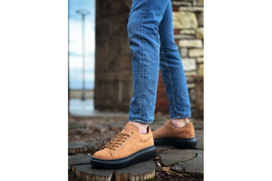 Shoecide Sb0547 Boa Kalın Yüksek Taban Taba Siyah Süet Bağcıklı Spor Erkek Ayakkabı