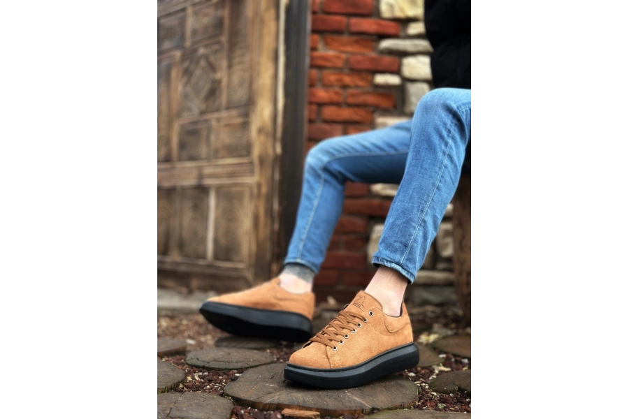 Shoecide Sb0547 Boa Kalın Yüksek Taban Taba Siyah Süet Bağcıklı Spor Erkek Ayakkabı