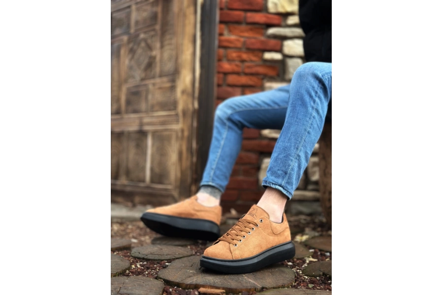 Shoecide Sb0547 Boa Kalın Yüksek Taban Taba Siyah Süet Bağcıklı Spor Erkek Ayakkabı