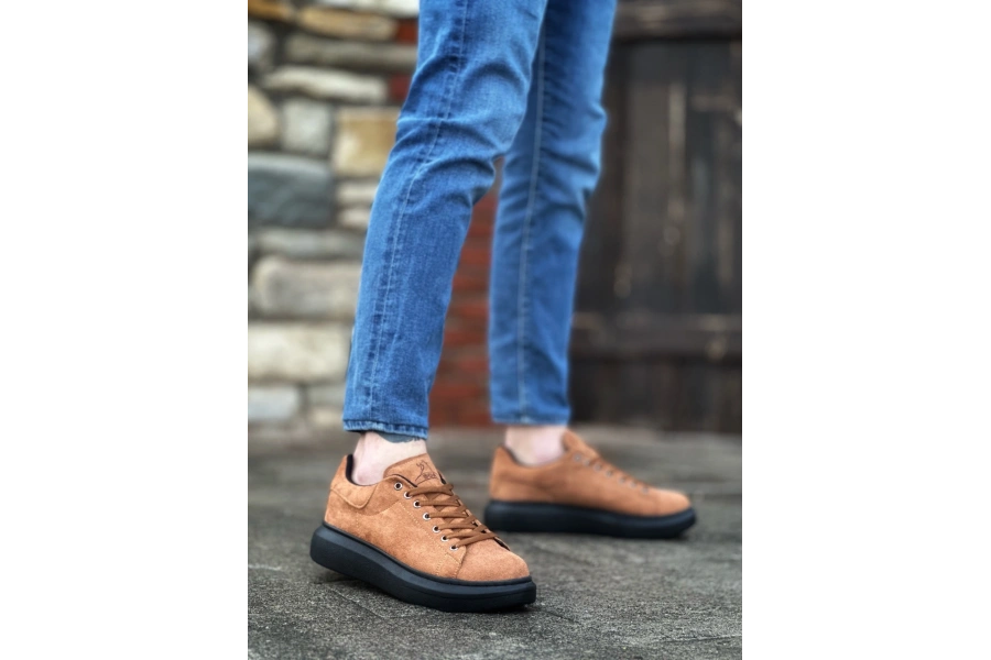 Shoecide Sb0547 Boa Kalın Yüksek Taban Taba Siyah Süet Bağcıklı Spor Erkek Ayakkabı