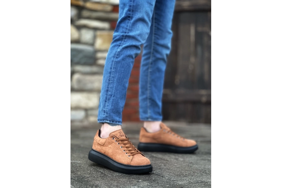 Shoecide Sb0547 Boa Kalın Yüksek Taban Taba Siyah Süet Bağcıklı Spor Erkek Ayakkabı