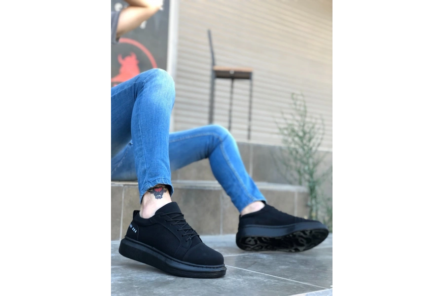 Shoecide Sb0548 Boa Kalın Yüksek Siyah Taban Siyah Bağcıklı Spor Erkek Ayakkabı