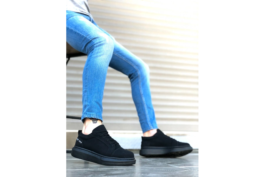 Shoecide Sb0548 Boa Kalın Yüksek Siyah Taban Siyah Bağcıklı Spor Erkek Ayakkabı