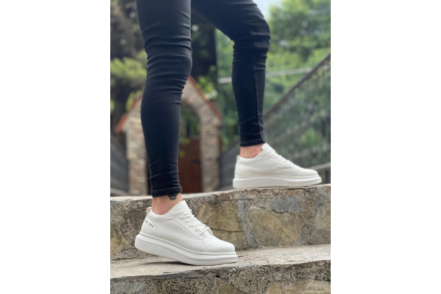 Shoecide Sb0548 Boa Kalın Yüksek Taban Beyaz Bağcıklı Spor Erkek Ayakkabı